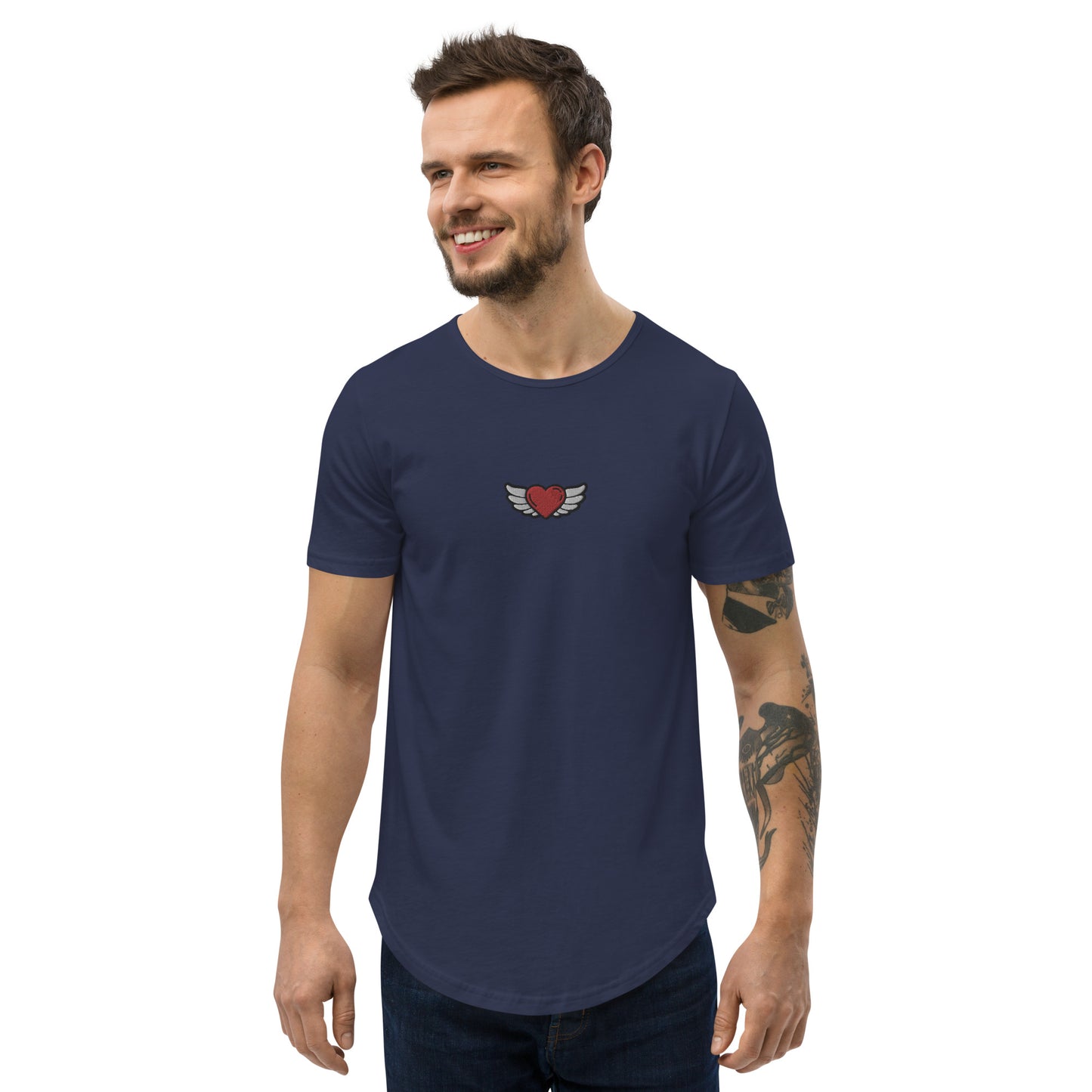 Men's Curved Hem T-Shirt Embroidery