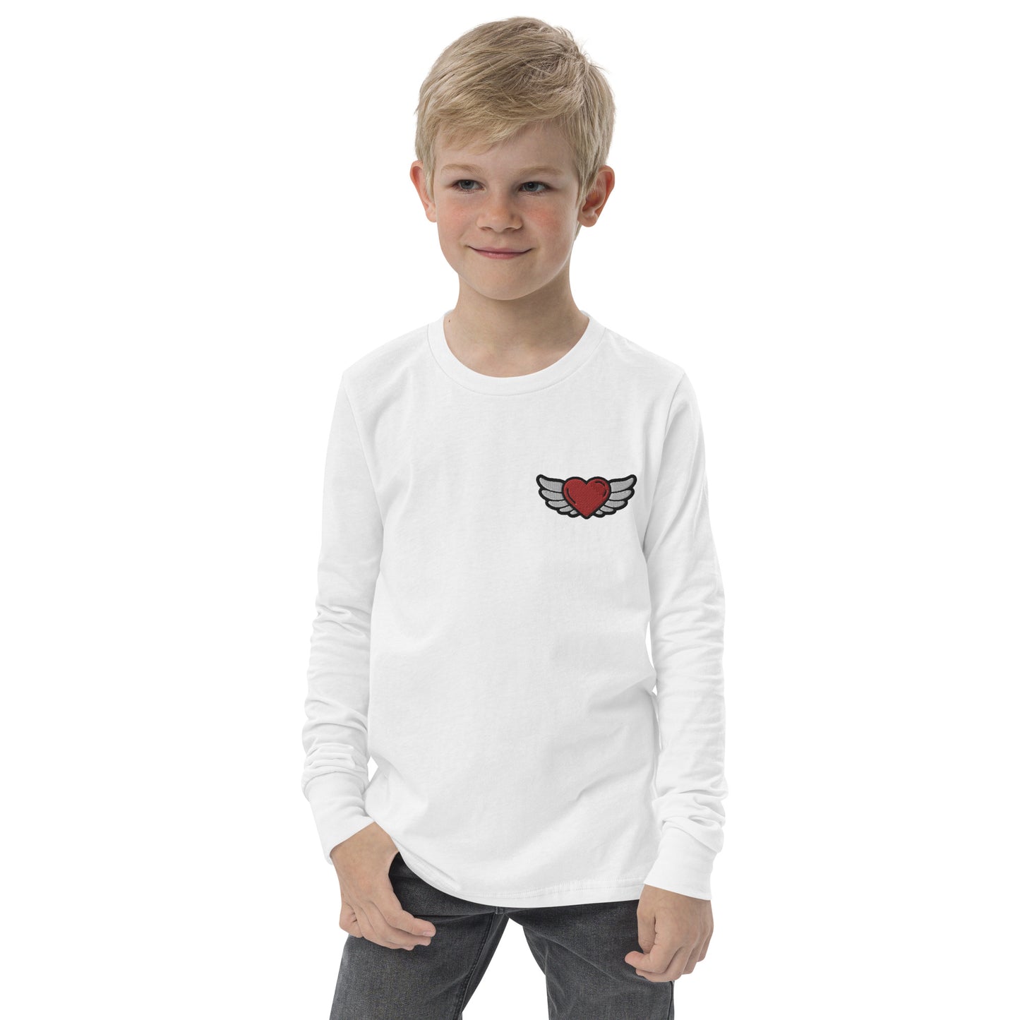 Youth long sleeve tee-Left Chest Embroidery